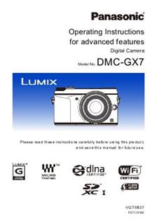 Panasonic Lumix GX7 manual. Camera Instructions.